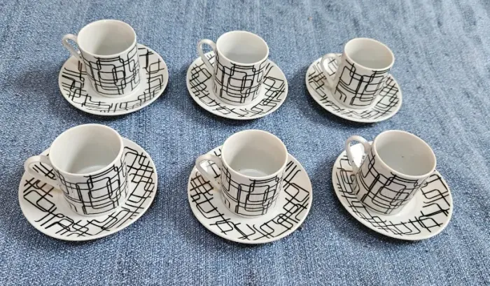 Jogo de 6 xícaras de chá/café de porcelana