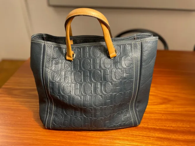 Bolsa CHC Azul com Alças em Couro