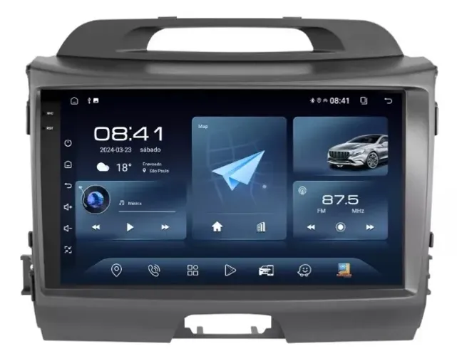 Central Multimídia Android 9 Pol. Carplay/A. Auto Sportage 2011 A 2015 C/ Amplificador