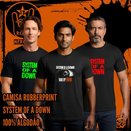 Camisa Rubberprint System of a Down 100% Algodão Estampa DTF