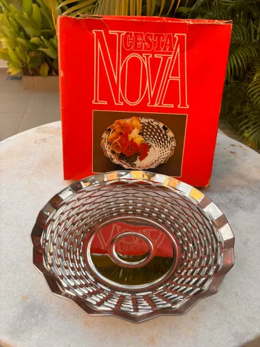 Fruteira / Cesta De Pão Inox Retrô Cesta Nova Antiga Com Caixa "Relíquia dos anos 70/80"