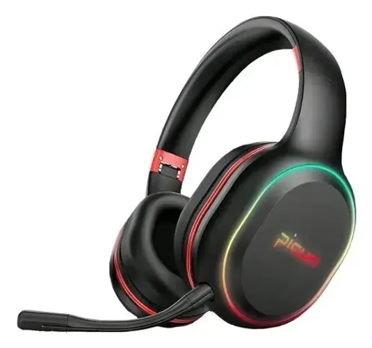 Headset Picun p80x Rgb Sem fio vermelho