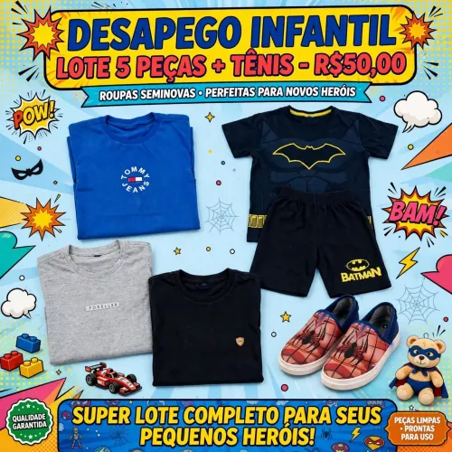 Lote infantil 5 peças+tenis(8/10 anos).