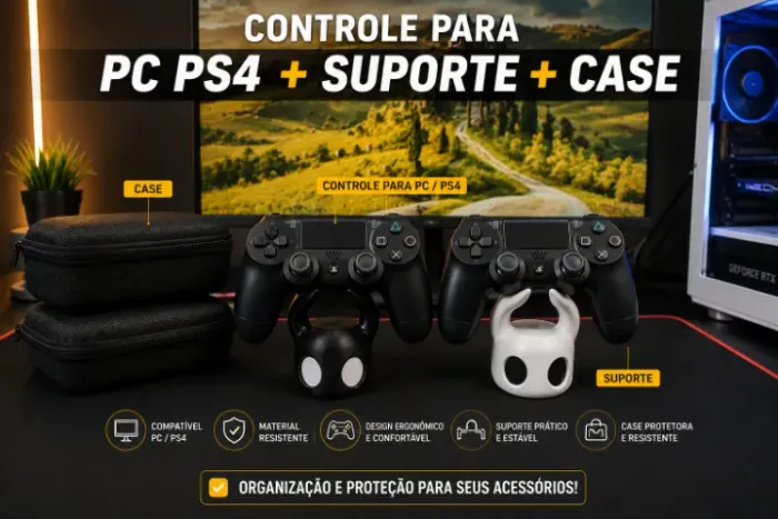 Kit Gamer Controle PC/PS4 + Case e Suporte