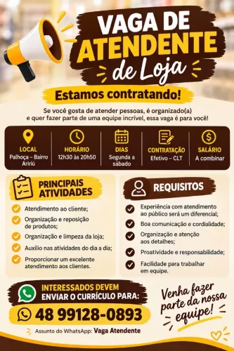Vaga atendente de loja.