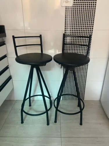 Par de Banquetas Altas Pretas para Cozinha, Área Gourmet