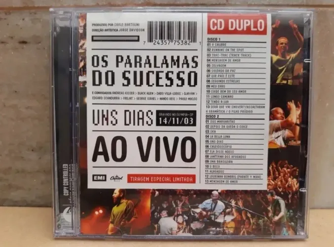 CD Paralamas do Sucesso Uns Dias Ao Vivo Duplo (EXCELENTE ESTADO)