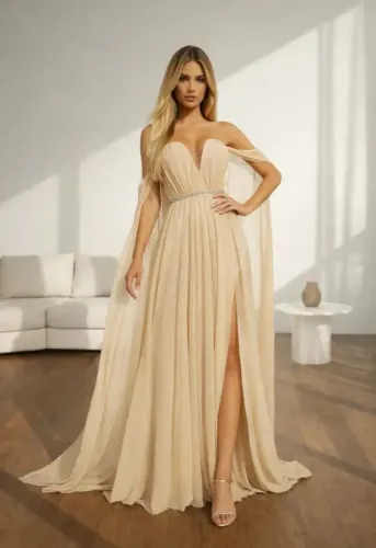Vestido de Festa cor champanhe/bege
