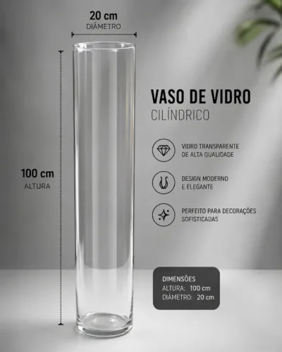 Vaso de Vidro Cilíndrico - 100 cm x 20 cm