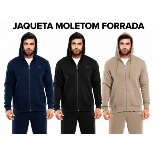 Jaqueta Moletom Masculina Premium com Capuz Zíper e Bolso Casual