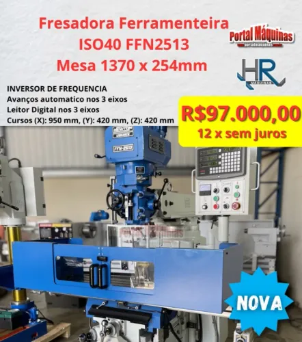 Fresadora Ferramenteira ISO40 NEWTON FFN2513 - Mesa 1370x254mm - NOVA