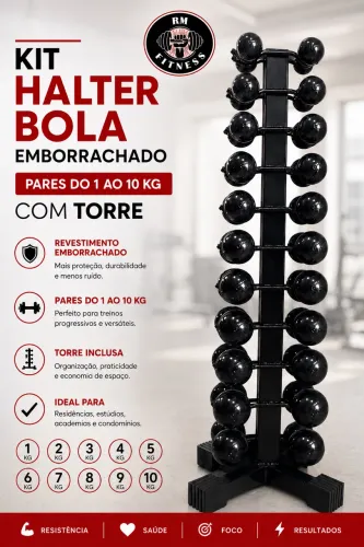 Torre completa halter bola emborrachado pares do 1 ao 10 kg