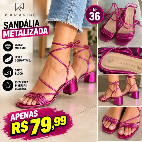 SANDÁLIA KAMARINE METALIZADA ROSA | Nº 36
