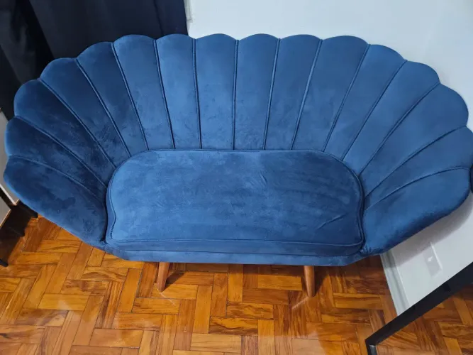 Namoradeira em Veludo Azul 2 Lugares - Estilo Concha
