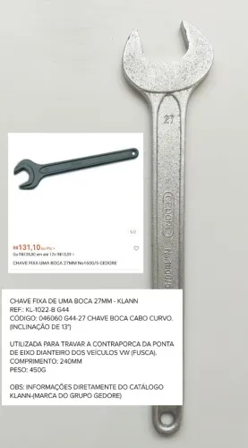 Chave fixa de uma boca 27mm Gedore VW
