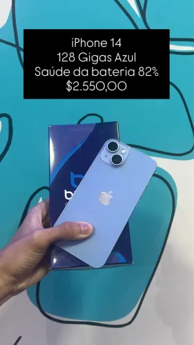 iPhone 14 / 128 Gigas / Azul / saúde da bateria 82% / loja física
