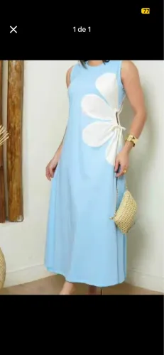 Vestido azul e laco branco aberto do lado midi tamanho unico 