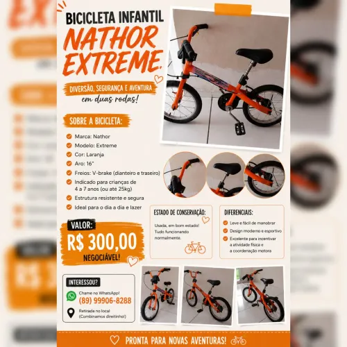 Bicicleta Infantil Nathor Extreme Aro 16 Laranja