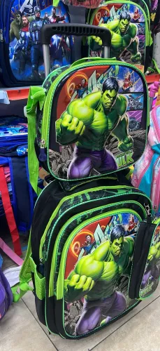Kit mochila de carrinho escolar Hulk 3 peças