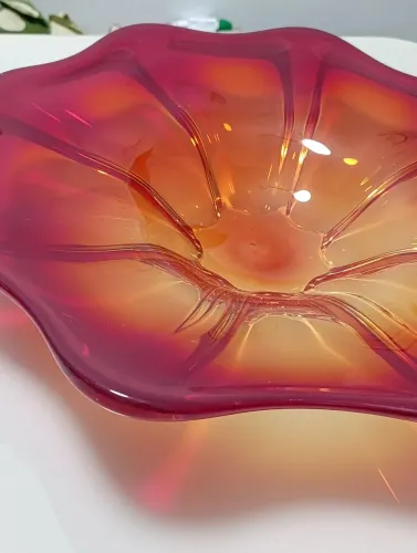 Raridade ? Centro de Mesa / Fruteira Estilo Murano - Vermelho e Âmbar (RioDecor, 2000)