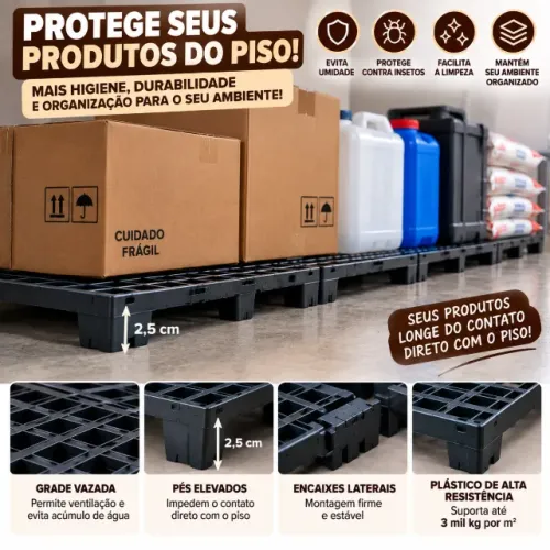 Pallet Estrado Plástico Modular 50x25 cm. Ideal para estoque e organização. Venda Por Kit.