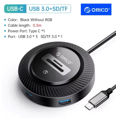 Hub Usb-C 4 em 1 Orico - 3 portas Usb-A 3.0, SD/TF 0.3M Lacrado
