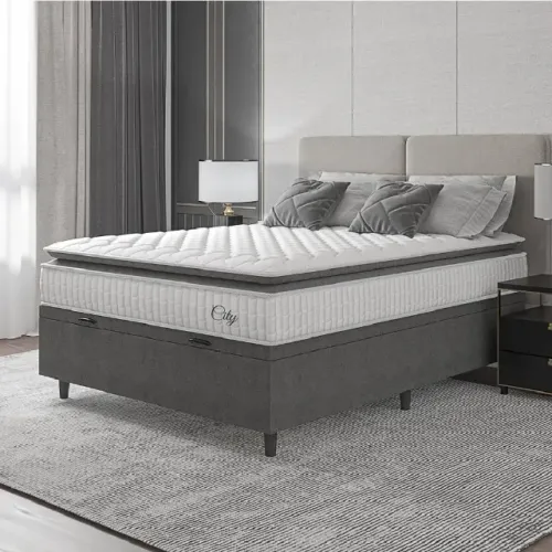 Colchão Resistence King + Cama Base Baú King Cinza Hellen