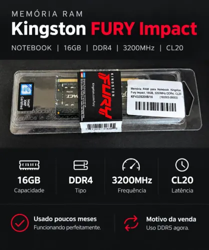 Memória RAM para Notebook Kingston Fury Impact 16GB 3200MHz DDR4 CL20