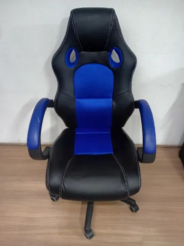 Cadeira Gamer em couro PU Preta e Azul 