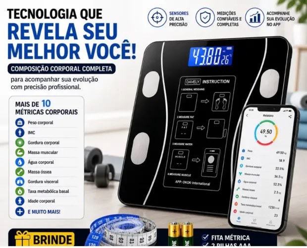 Balança Digital de Banheiro Bioimpedancia 180 Kg