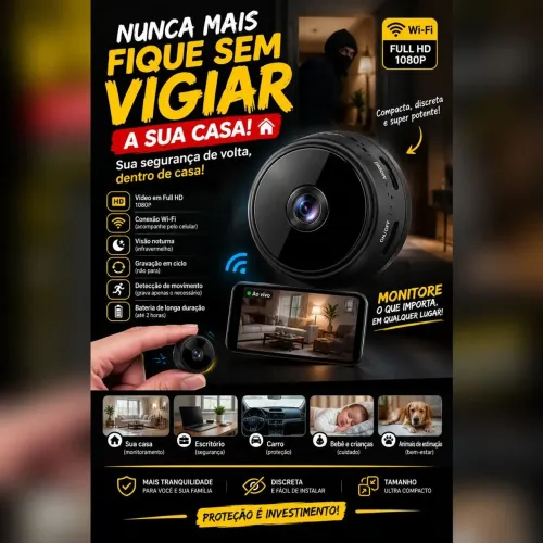 Mini câmera fixa espiã A9 Wifi Com suporte para parede