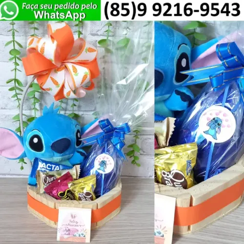 Kit Presente Páscoa Ovo de Chocolate Pelúcia Stitch Cartão 