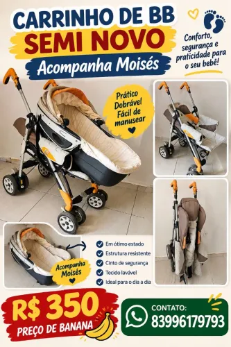 Carrinho para bebe Junto com Moises carrinho Todo ok do jeito da Foto