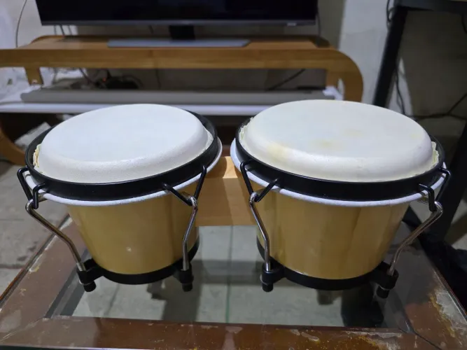 Bongô Percussão Profissional 6" e 7" Pele Animal e Bag Sonata.