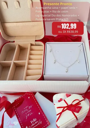 Kit presente dia dos namorados com pulseira em prata 925
