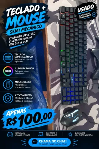 Teclado Semi-mecânico Rgb, Com mouse Rgb