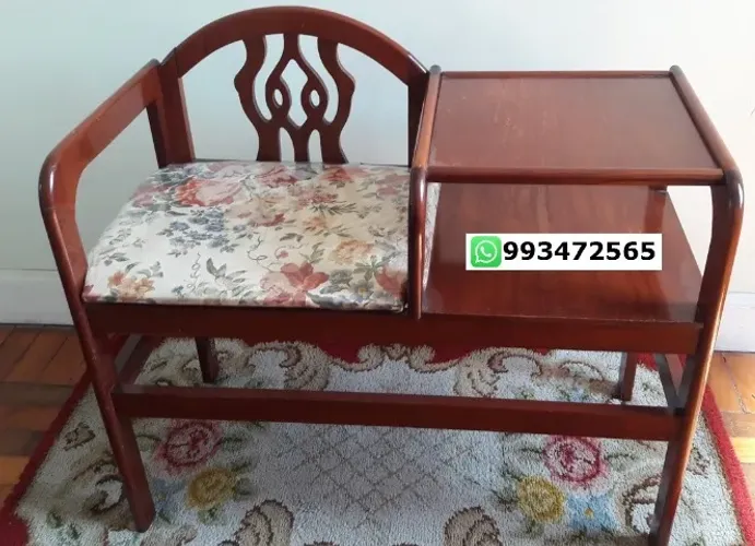 Mesa de Canto Com Assento em Madeira Maciça - Vintage Anos 80