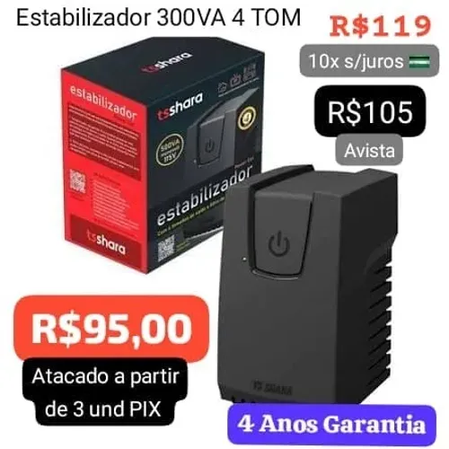 ESTABILIZADOR 300VA 4 TOM TS SHARA VENDAS VAREJO E ATACADO
