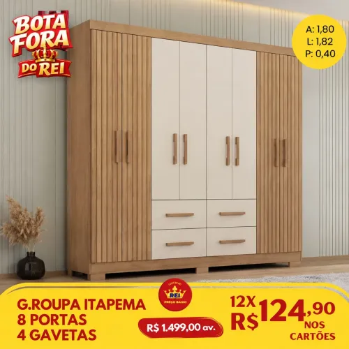 PROMOÇÃO URGENTE - Guarda-Roupa de CASAL com 8 PORTAS 4 GAVETAS Ripado