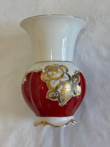 Vaso Antigo Porcelana Alemã AL-KA Kronach Bavaria Rubi Ouro Relevo