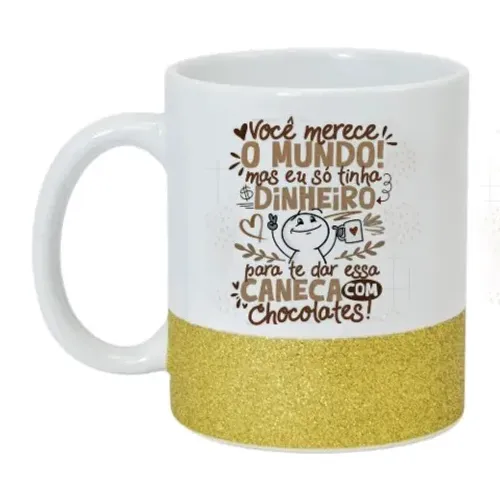 Caneca Base Glitter Namorados Amarela Personalizada
