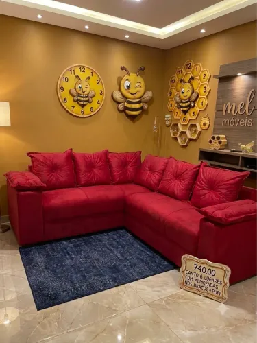 ? 740,00 PROMOÇÃO- sofa canto 6 lugares com almofadas nos braços + puff grande brinde