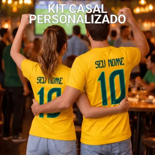 Camisetas Casal Brasil Copa do Mundo Personalizadas