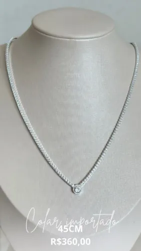 Colar Cravejado com Pedra Pequena ( Prata,925)
