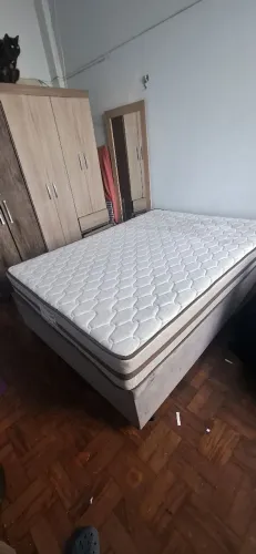 Cama Box Baú Casal Colchão Gazin Molas Flora Bege 138x188x63cm