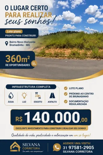 Lote plano de 360 m² a venda em Brumadinho