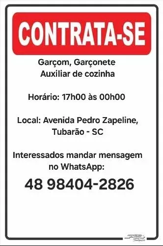 Contratamos Garçom e Auxiliar de Cozinha