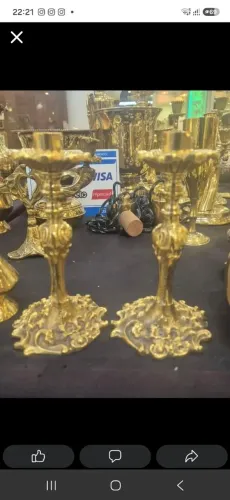 Par porta velas bronze antigo