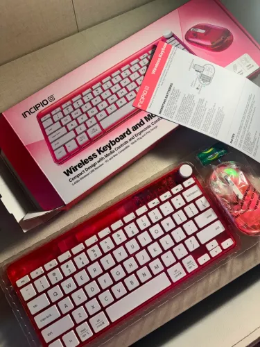 Kit Teclado e Mouse Sem Fio Incipio Rosa Translúcido (Novo na Caixa)