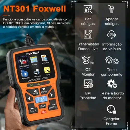 Nt 301 scanner Linhal Leve e Carros Foxwell - OBDII/CAN FORTGPR